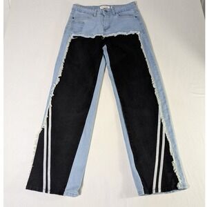 Celebrity Pink Ace Two Tone Distressed Racing Stripe Jeans Light Wash Black 9/29